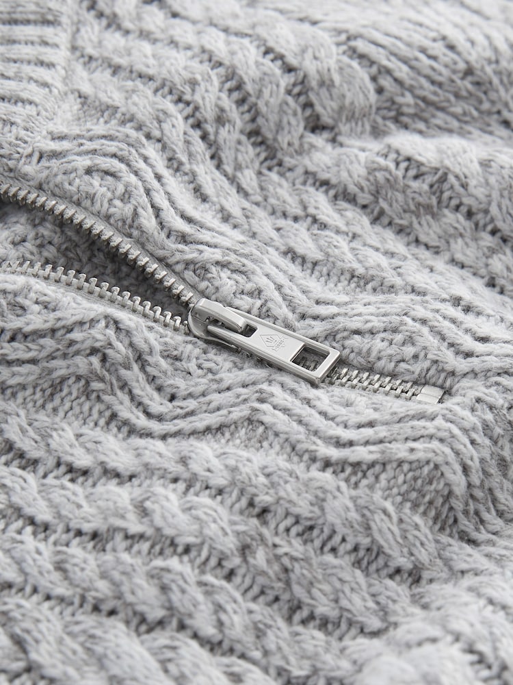Grey Regular Fit Cotton Rich Cable Knit Quarter Zip Jumper - Image 7 of 7