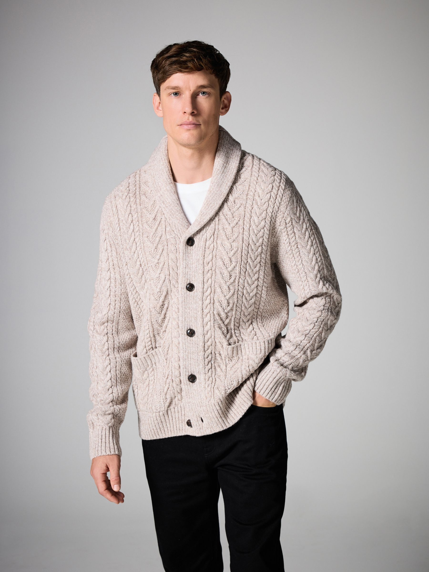 Buy Neutral Texture Regular Fit Shawl Cable Knit Cardigan with Wool from  Next Luxembourg
