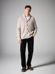 Neutral Texture Regular Fit Shawl Cable Knit Cardigan with Wool - Image 2 of 7
