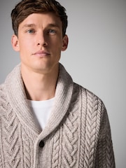 Neutral Texture Regular Fit Shawl Cable Knit Cardigan with Wool - Image 4 of 7