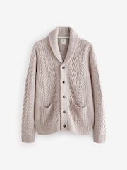 Neutral Texture Regular Fit Shawl Cable Knit Cardigan with Wool - Image 5 of 7