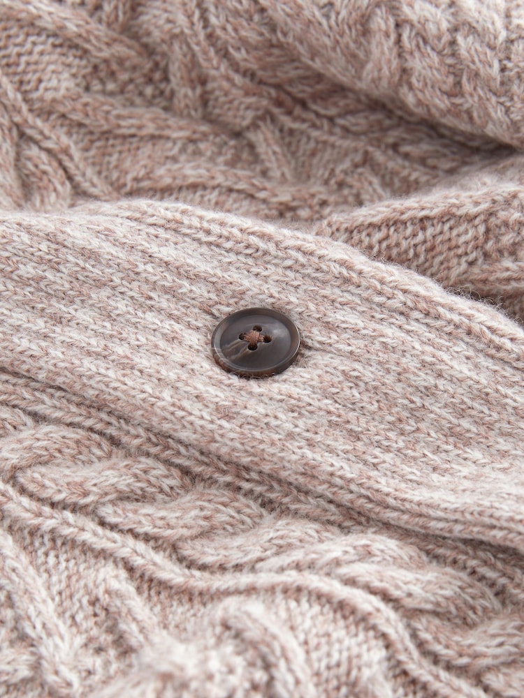 Neutral Texture Regular Fit Shawl Cable Knit Cardigan with Wool - Image 7 of 7