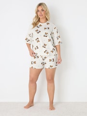 Yours Curve Cream Teddy Sleep T-Shirt & Shorts Set - Image 3 of 6