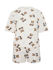Yours Curve Cream Teddy Sleep T-Shirt & Shorts Set - Image 6 of 6