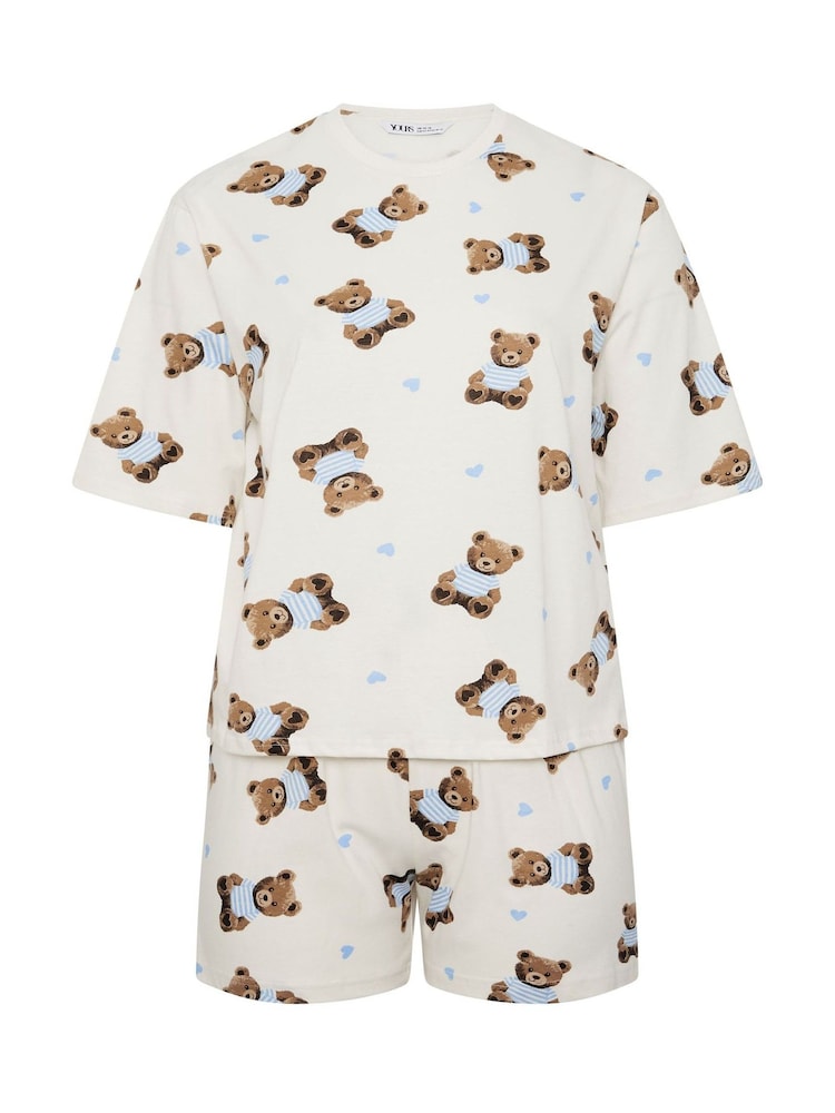 Yours Curve Cream Teddy Sleep T-Shirt & Shorts Set - Image 6 of 6