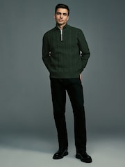 Dark Green Regular Fit Cotton Rich Cable Knit Quarter Zip Jumper - Image 2 of 7