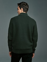 Dark Green Regular Fit Cotton Rich Cable Knit Quarter Zip Jumper - Image 3 of 7