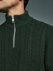 Dark Green Regular Fit Cotton Rich Cable Knit Quarter Zip Jumper - Image 4 of 7