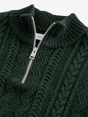 Dark Green Regular Fit Cotton Rich Cable Knit Quarter Zip Jumper - Image 6 of 7