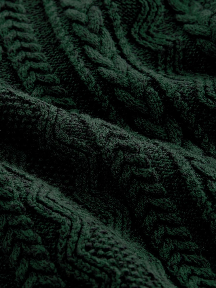 Dark Green Regular Fit Cotton Rich Cable Knit Quarter Zip Jumper - Image 7 of 7