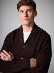 Čokoladno rjava - v standardnem kroju z vafljasto strukturo Texture Shawl pletena jopa - Slika 1 iz 8