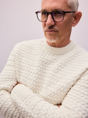 Ecru Relaxed Fit Chunky Texture Crew Jumper with Wool - Image 1 of 7