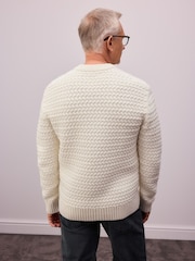 Ecru Relaxed Fit Chunky Texture Crew Jumper with Wool - Image 4 of 7