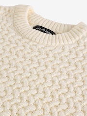 Ecru Relaxed Fit Chunky Texture Crew Jumper with Wool - Image 6 of 7