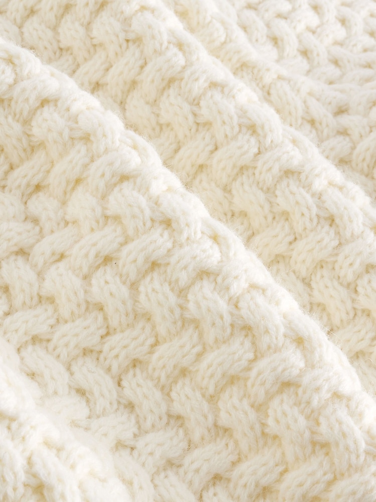 Ecru Relaxed Fit Chunky Texture Crew Jumper with Wool - Image 7 of 7