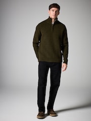 Olive Green Rib Relaxed Fit Premium Soft Touch Quarter Zip Jumper with Wool - Image 2 of 8