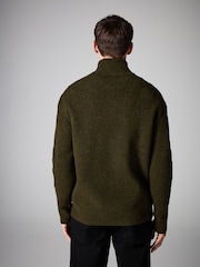 Olive Green Rib Relaxed Fit Premium Soft Touch Quarter Zip Jumper with Wool - Image 4 of 8