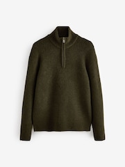 Olive Green Rib Relaxed Fit Premium Soft Touch Quarter Zip Jumper with Wool - Image 6 of 8