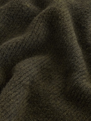 Olive Green Rib Relaxed Fit Premium Soft Touch Quarter Zip Jumper with Wool - Image 7 of 8
