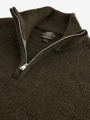 Olive Green Rib Relaxed Fit Premium Soft Touch Quarter Zip Jumper with Wool - Image 8 of 8