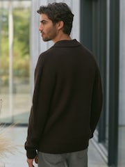 Brown Relaxed Fit Rib Knit Shacket with Wool - Image 3 of 9