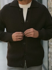 Brown Relaxed Fit Rib Knit Shacket with Wool - Image 5 of 9