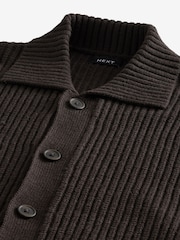 Brown Relaxed Fit Rib Knit Shacket with Wool - Image 7 of 9