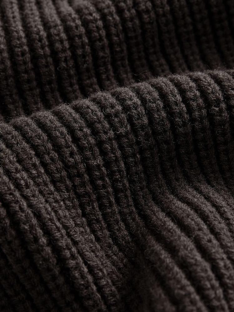 Brown Relaxed Fit Rib Knit Shacket with Wool - Image 9 of 9