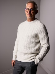 Ecru White Regular Fit Premium Soufflé Crew Jumper with Wool - Image 2 of 7
