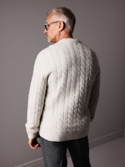 Ecru White Regular Fit Premium Soufflé Crew Jumper with Wool - Image 3 of 7