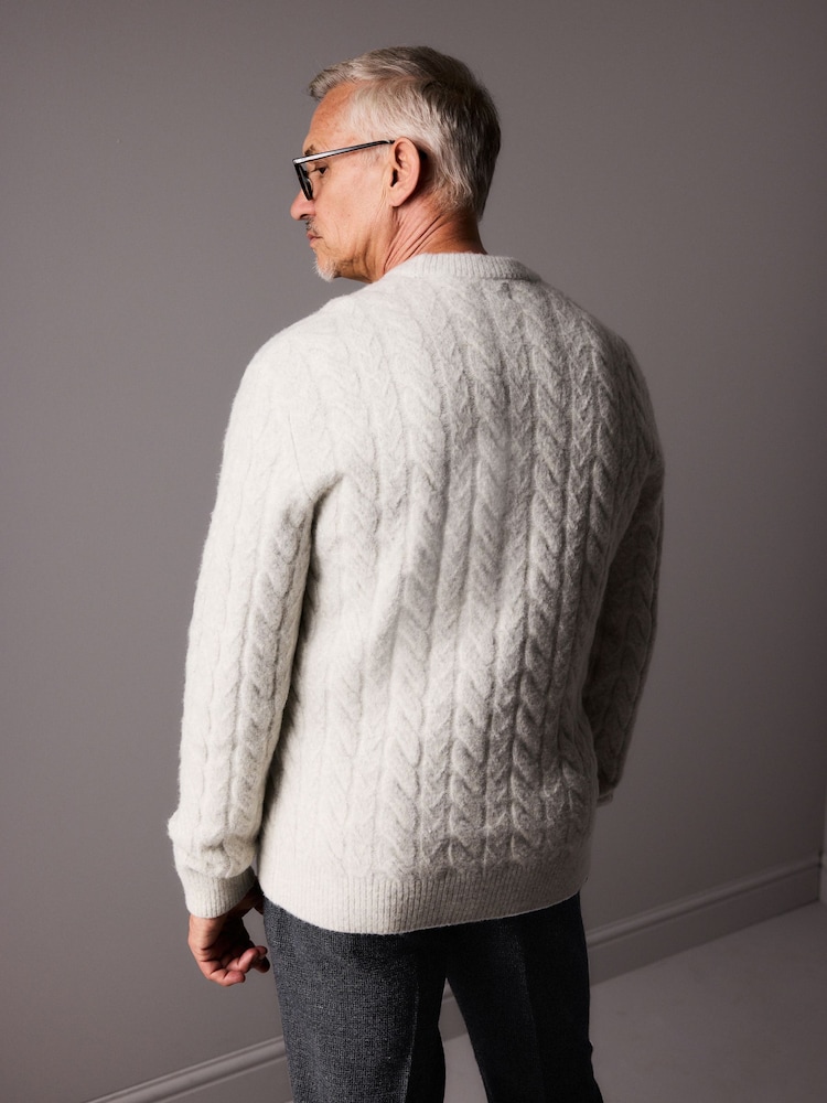 Ecru White Regular Fit Premium Soufflé Crew Jumper with Wool - Image 3 of 7