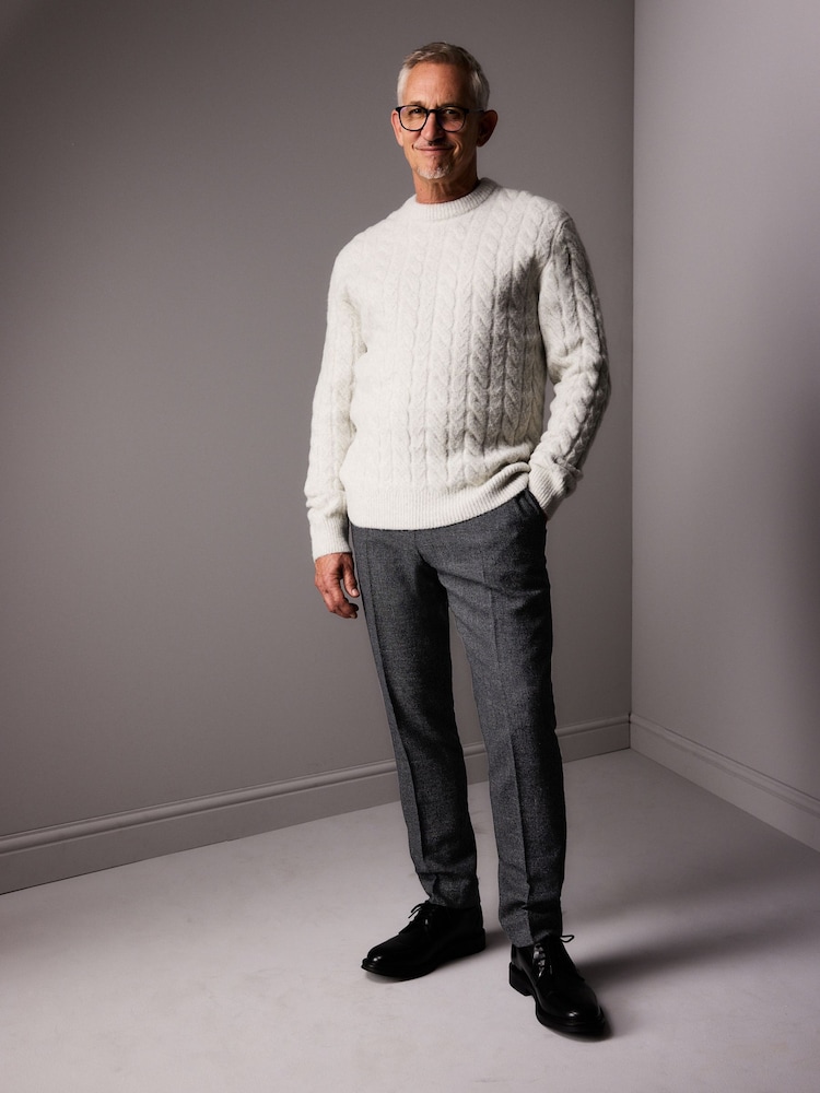 Ecru White Regular Fit Premium Soufflé Crew Jumper with Wool - Image 4 of 7