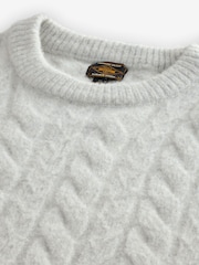 Ecru White Regular Fit Premium Soufflé Crew Jumper with Wool - Image 6 of 7