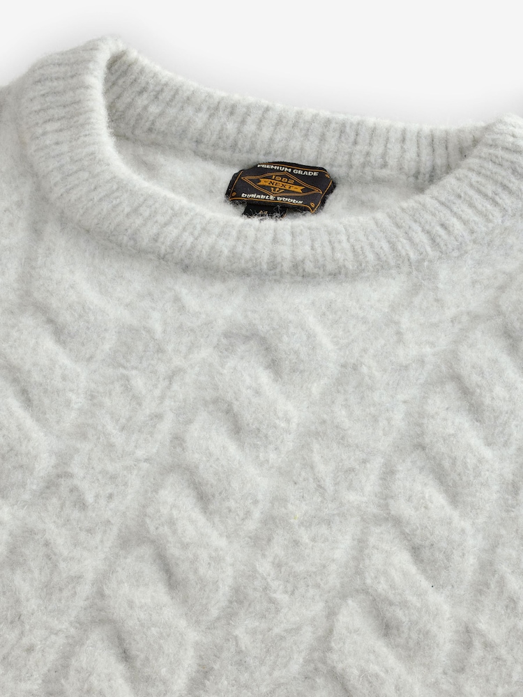 Ecru White Regular Fit Premium Soufflé Crew Jumper with Wool - Image 6 of 7