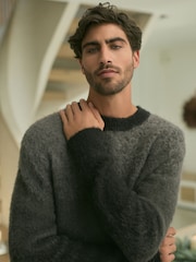 Grey/Black Regular Fit Brushed Ombré Crew Jumper with Wool - Image 1 of 9