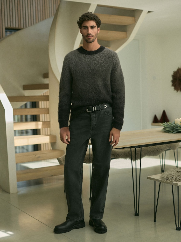 Grey/Black Regular Fit Brushed Ombré Crew Jumper with Wool - Image 2 of 9