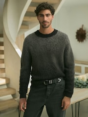 Grey/Black Regular Fit Brushed Ombré Crew Jumper with Wool - Image 3 of 9