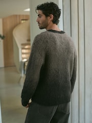 Grey/Black Regular Fit Brushed Ombré Crew Jumper with Wool - Image 4 of 9