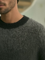 Grey/Black Regular Fit Brushed Ombré Crew Jumper with Wool - Image 6 of 9