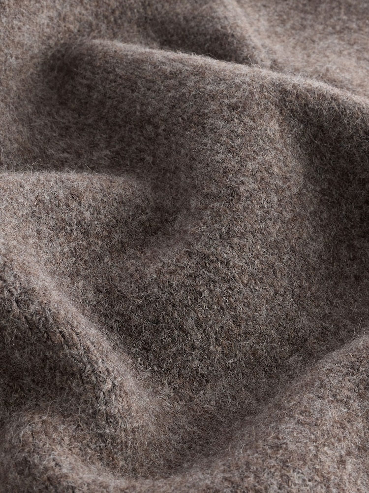 Brown Relaxed Fit Textured Knit Zip-Through Shacket with Wool - Image 10 of 10