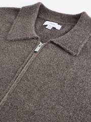 Brown Relaxed Fit Textured Knit Zip-Through Shacket with Wool - Image 9 of 10