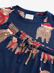Navy Blue Matching Family Womens Christmas Hamish The Highland Cow 100% Cotton Pyjamas - Image 10 of 10