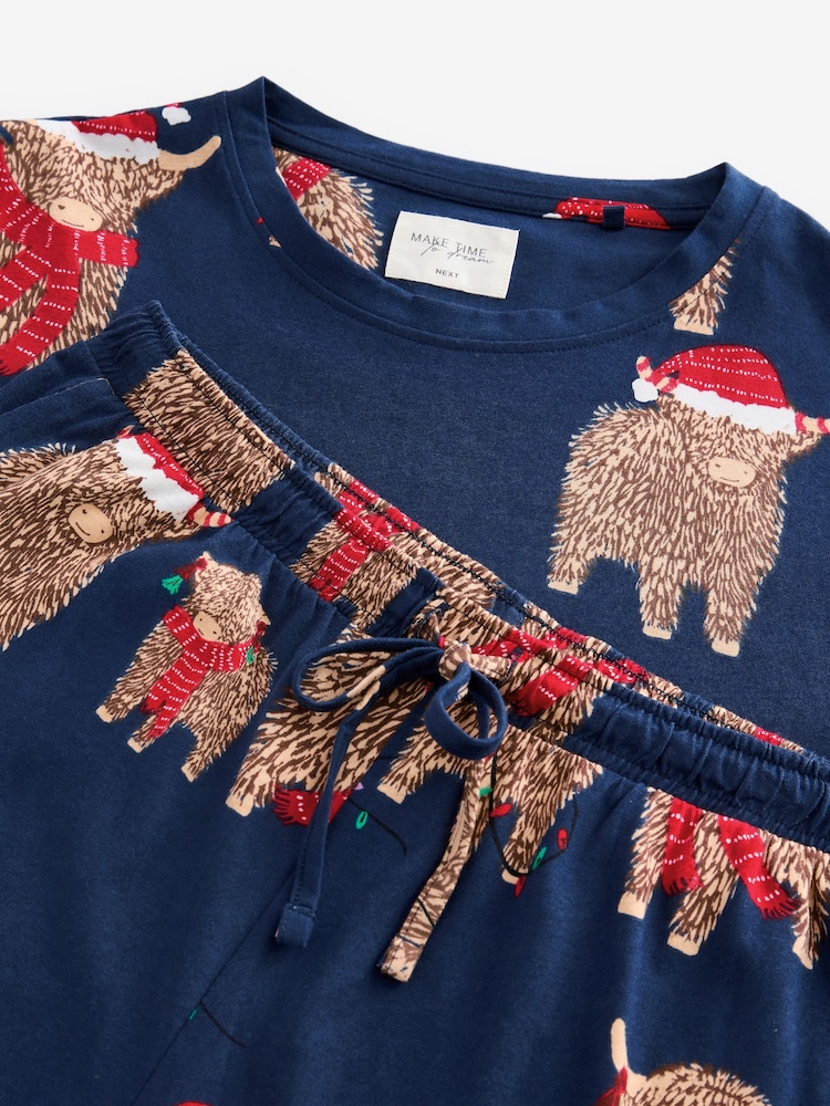 Navy Blue Matching Family Womens Christmas Hamish The Highland Cow 100% Cotton Pyjamas - Image 10 of 10