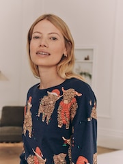 Navy Blue Matching Family Womens Christmas Hamish The Highland Cow 100% Cotton Pyjamas - Image 5 of 10