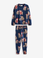Navy Blue Matching Family Womens Christmas Hamish The Highland Cow 100% Cotton Pyjamas - Image 6 of 10