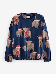 Navy Blue Matching Family Womens Christmas Hamish The Highland Cow 100% Cotton Pyjamas - Image 7 of 10