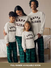 Grey/Green Womens 100% Cotton Matching Family Christmas Happy Holidays Pyjamas - Image 11 of 11