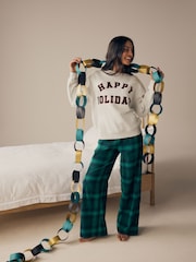 Grey/Green Womens 100% Cotton Matching Family Christmas Happy Holidays Pyjamas - Image 3 of 11