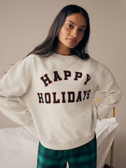 Grey/Green Womens 100% Cotton Matching Family Christmas Happy Holidays Pyjamas - Image 5 of 11