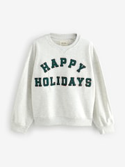 Grey/Green Womens 100% Cotton Matching Family Christmas Happy Holidays Pyjamas - Image 7 of 11